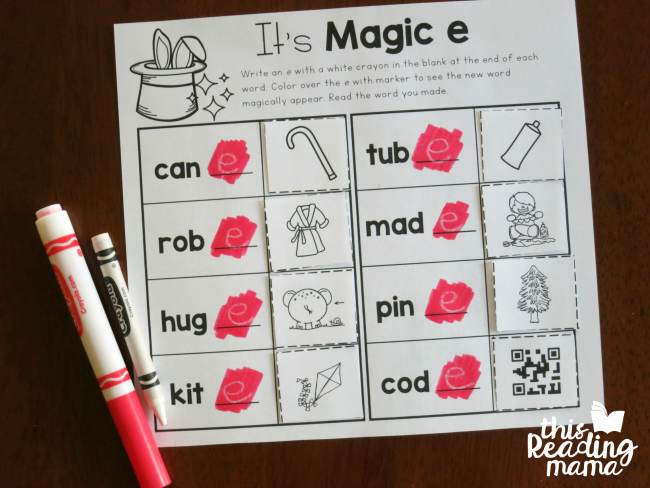cut and glue and magic e words on the page Skyteach