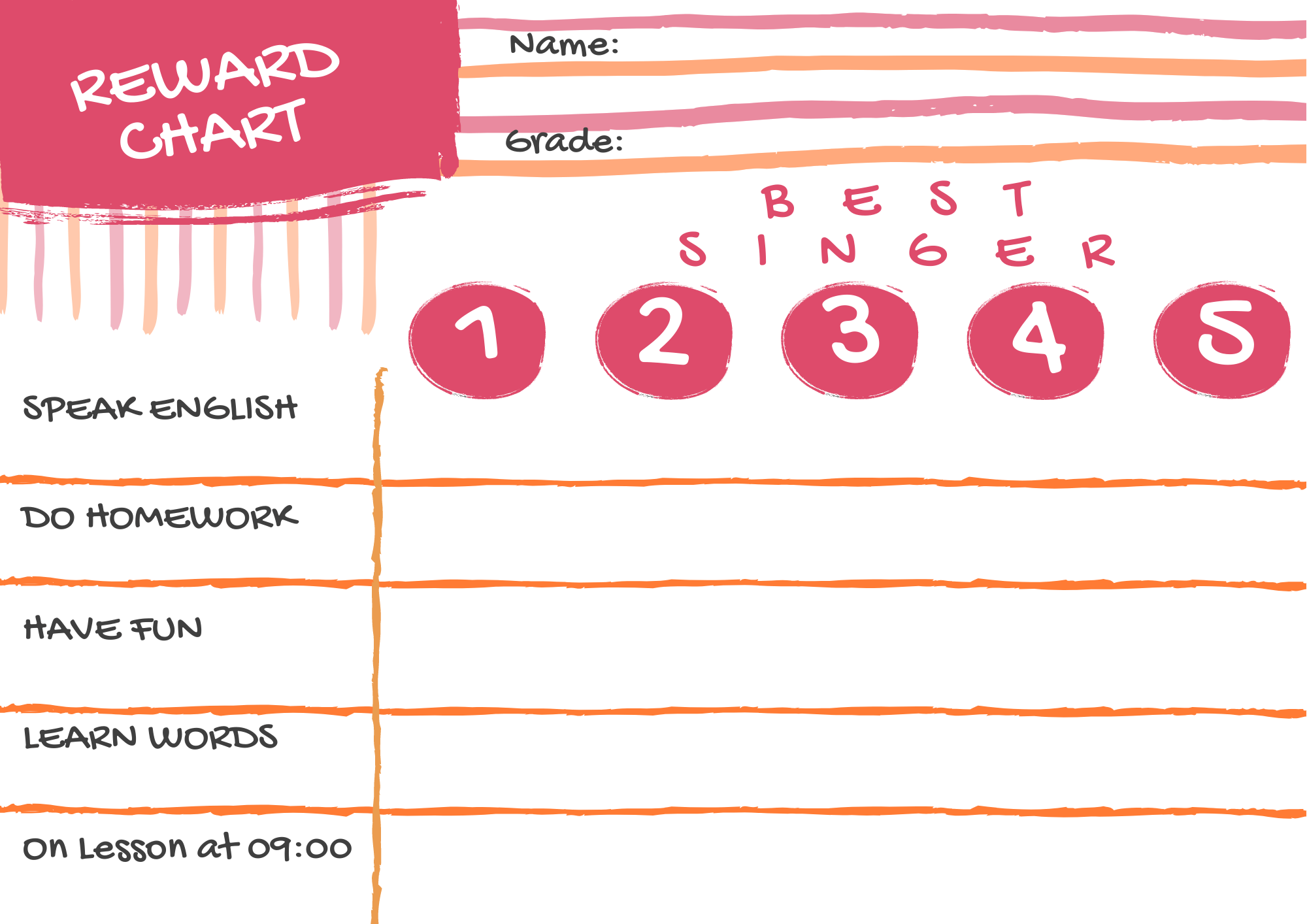 Pink and Orange Brushstrokes Classroom Reward Chart 9 Skyteach